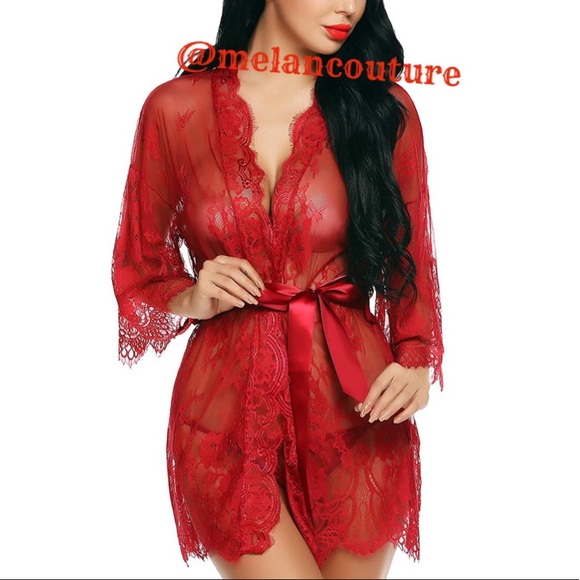 Kimono Robe Babydoll Lingerie Mesh Set - Picture 5 of 6